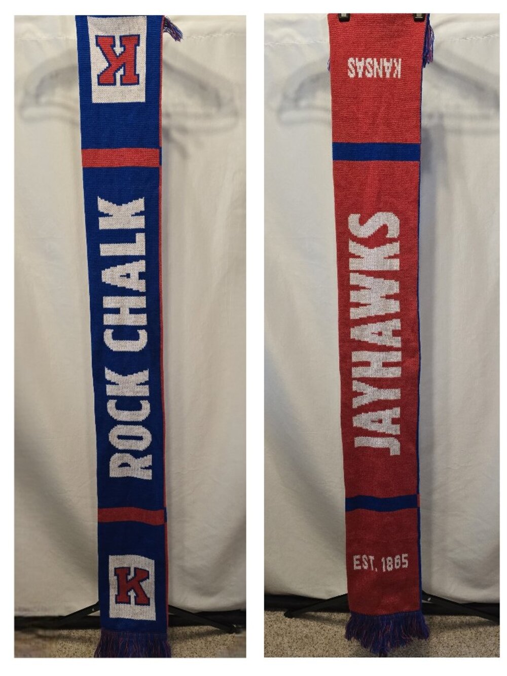 Kansas Jayhawks Knit Scarf Rock Chalk Jayhawks Blue Red Fringe Double Sided
